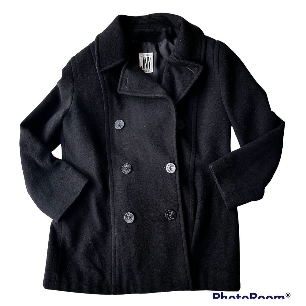 Vintage 80's Jones New York Peacoat Medium? JNY 100% Wool Navy Nautical …